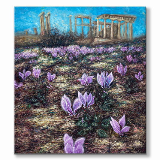 Original Painting: Cyclamen Flowers at Afaia’s Temple