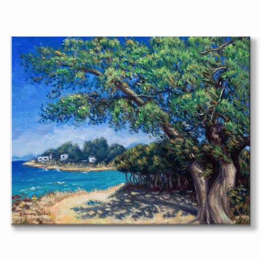 Original Painting: Juniper Tree at Horeftra Beach in Aegina