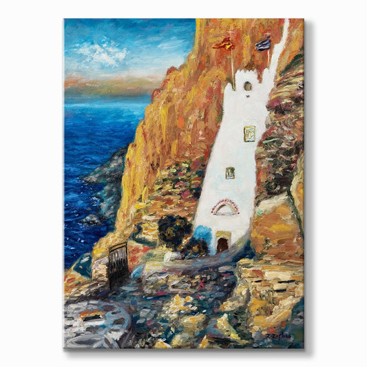 Original Painting: Cliffside Monastery in Amorgos