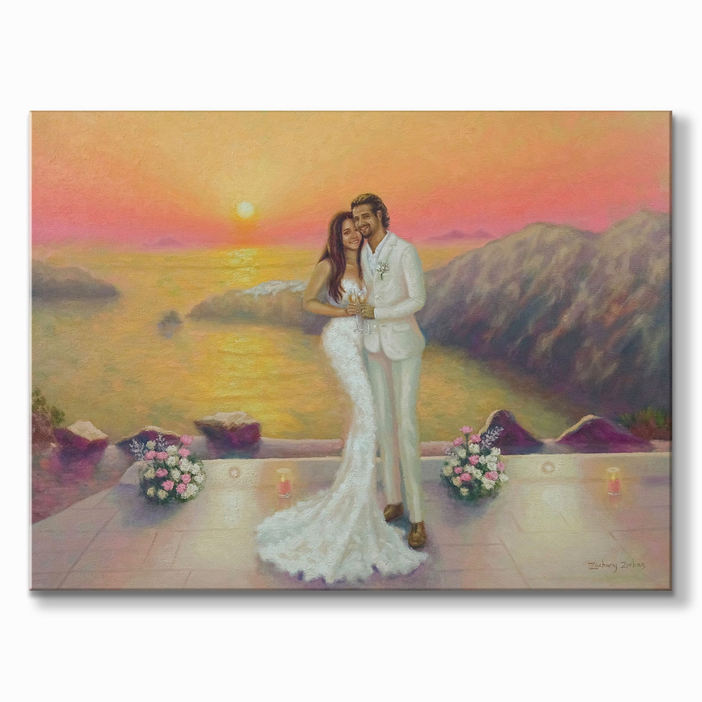 Original Painting: Wedding in Santorini - Kate & Dean