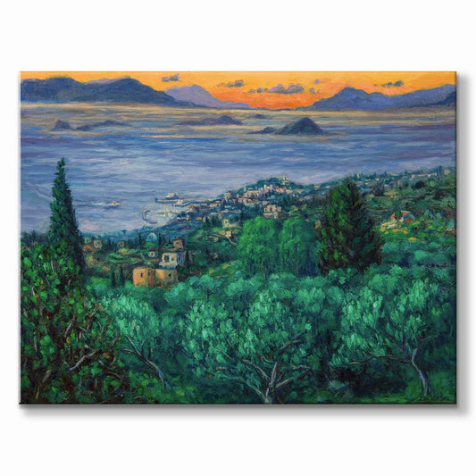 Original Painting: Sunrise Overlooking Aegina Town