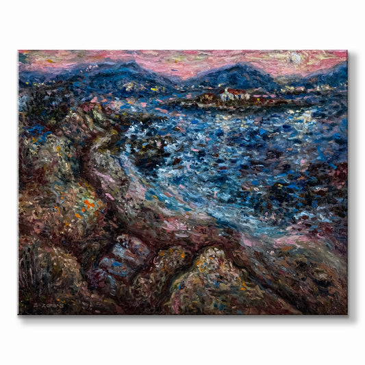 Original Painting: Beach with Islet in Vagia Aegina