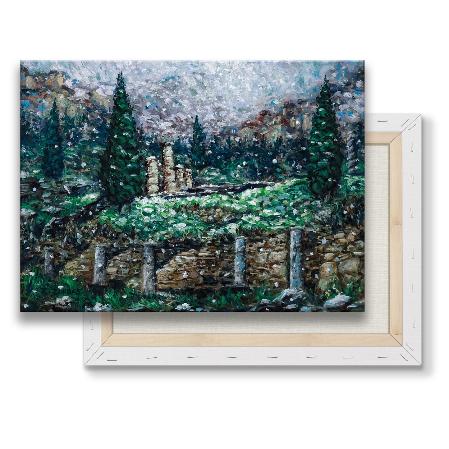 Canvas Print: Snowfall at the Temple of Apollo in Delphi