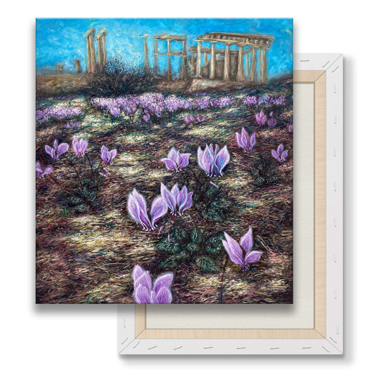 Εκτύπωση σε καμβά: Κυκλάμινα λουλούδια στον ναό της Αφαίας