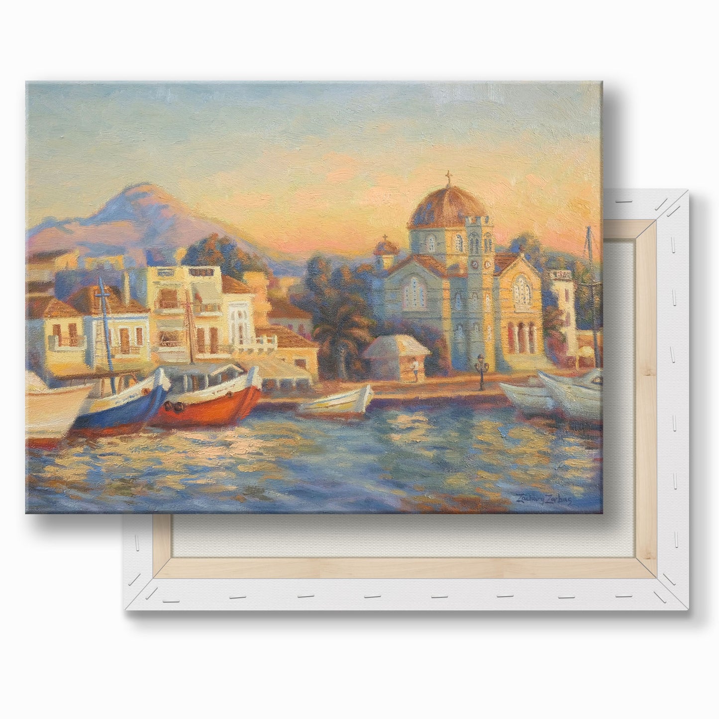 Εκτύπωση σε καμβά: Το λιμάνι της Αίγινας κατά τη Χρυσή Ώρα