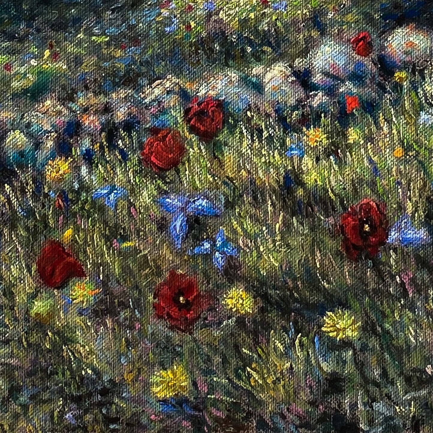 Canvas Print: Two Cypresses with Spring Wildflowers
