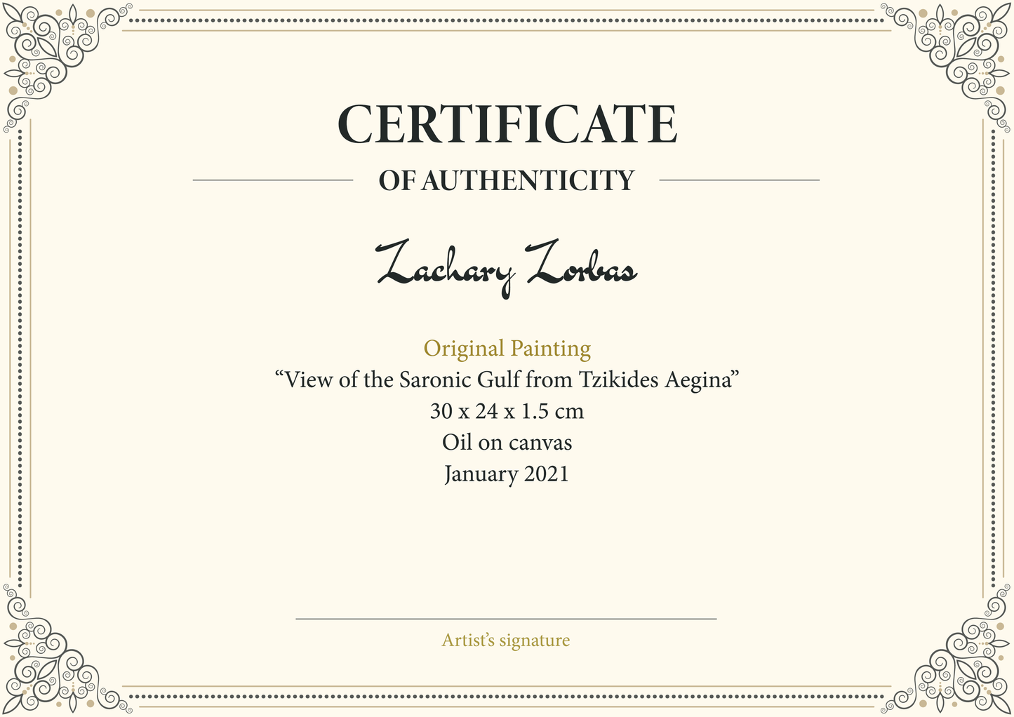 Πρωτότυπος Πίνακας: Θέα του Σαρωνικού Κόλπου από τους Τζίκηδες στην Αίγινα