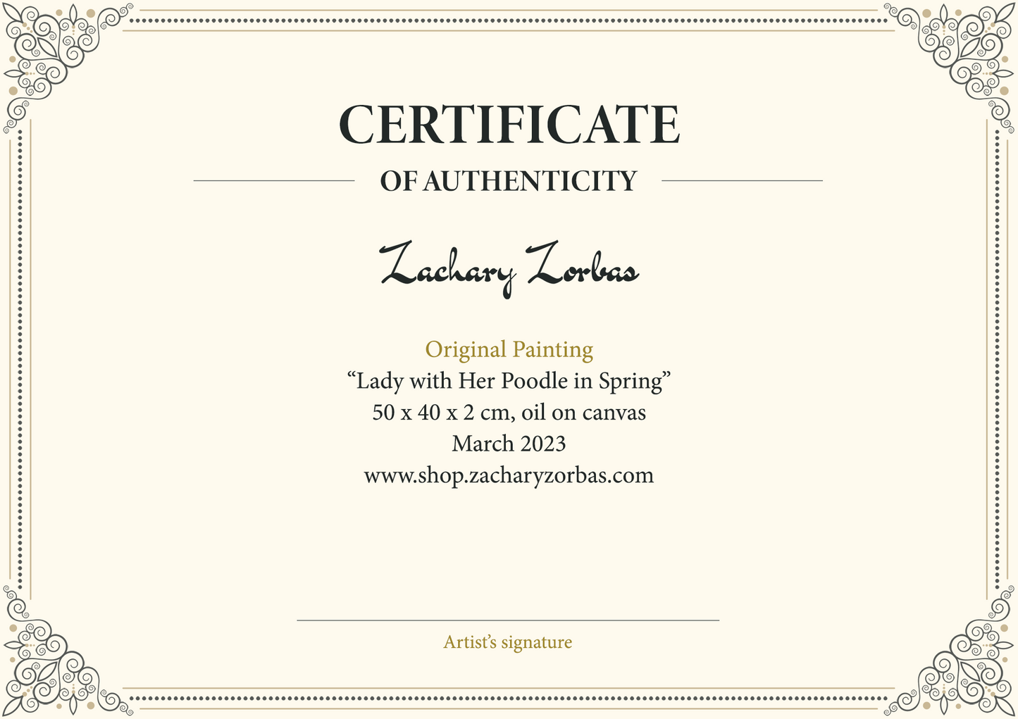 Original Painting: Lady and Her Poodle in Aegina Springtime