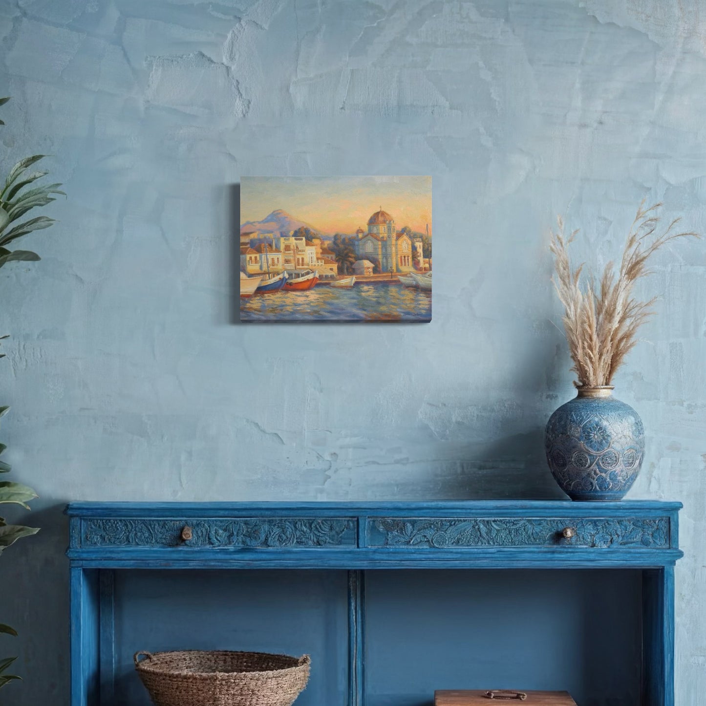 Εκτύπωση σε καμβά: Το λιμάνι της Αίγινας κατά τη Χρυσή Ώρα