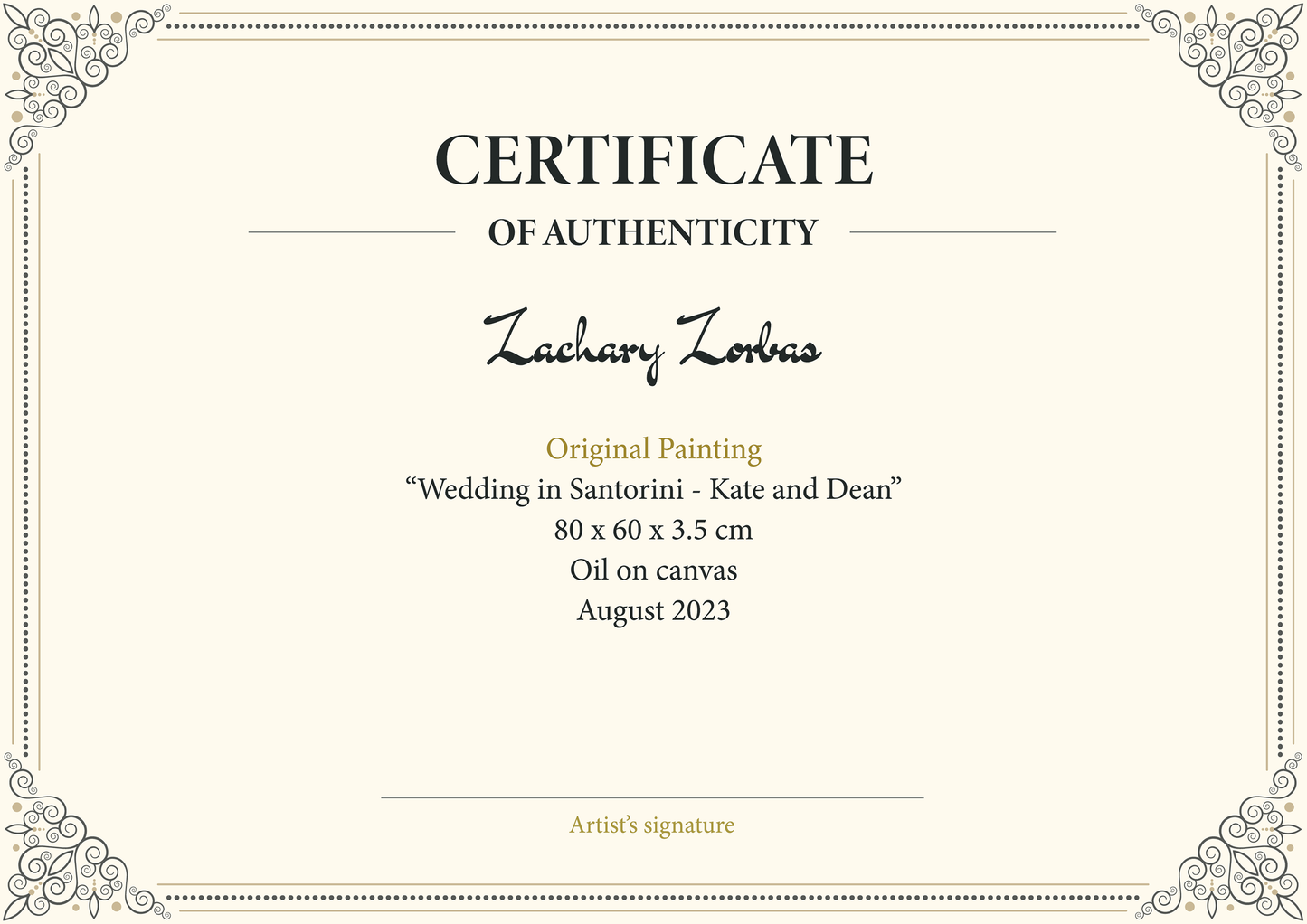 Τελική Πληρωμή για την Ελαιογραφία: Γάμος στη Σαντορίνη Η Κέιτ και ο Ντιν