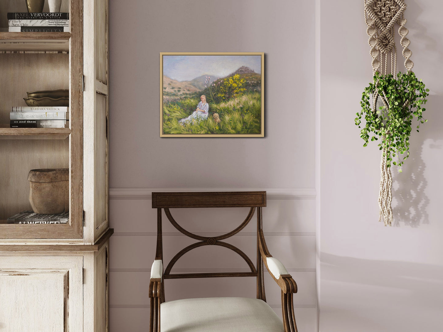 Original Painting: Lady and Her Poodle in Aegina Springtime