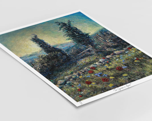 Εκτύπωση Τέχνης: Δύο Κυπαρίσσια στην Αυλή μας, Αίγινα