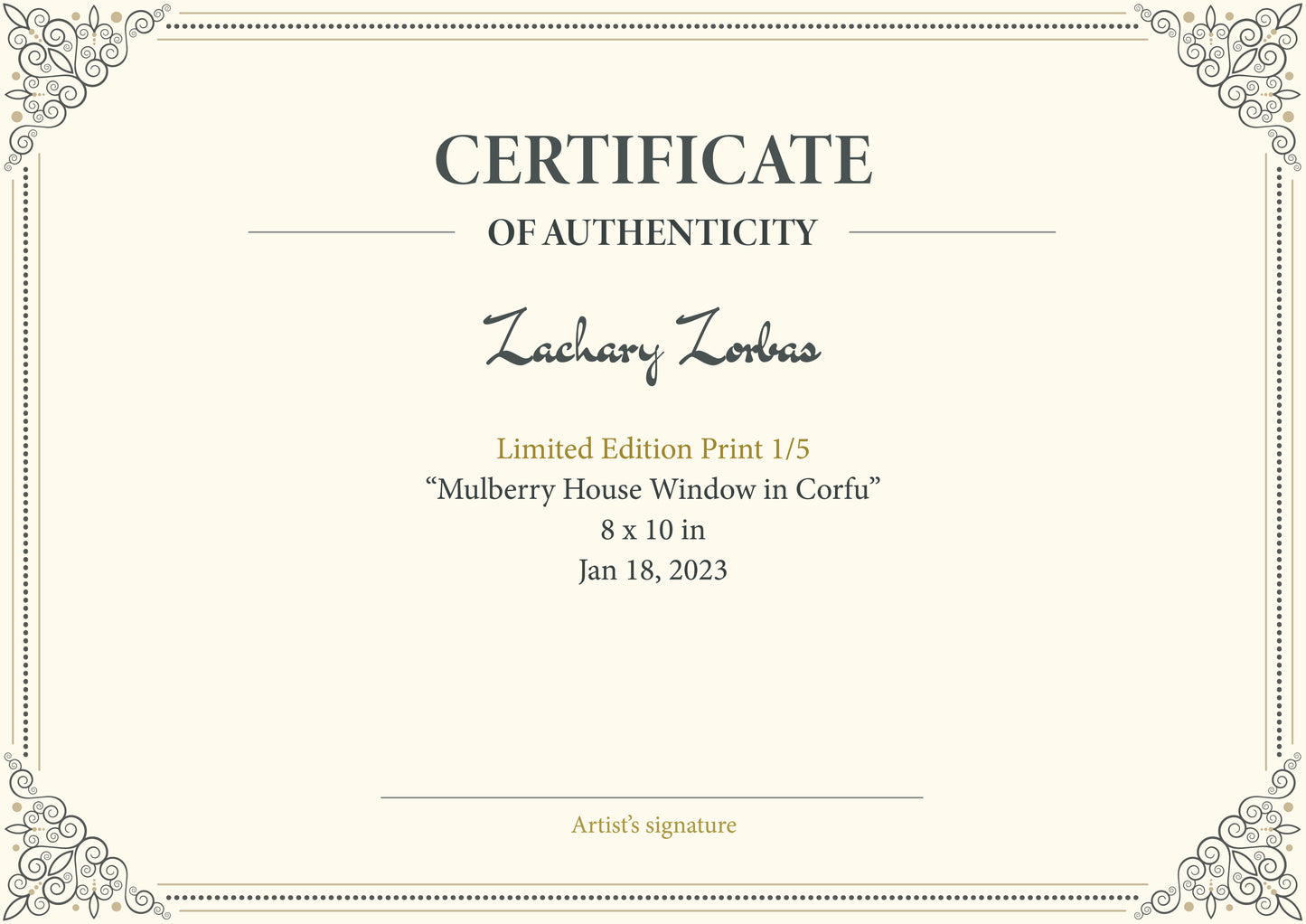 Εκτύπωση Τέχνης: Εκτύπωση από το Παράθυρο του Σπιτιού Mulberry στην Κέρκυρα