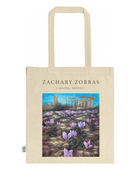 Tote Bag Organic: Cyclamen Flowers at Afaia Temple in Aegina