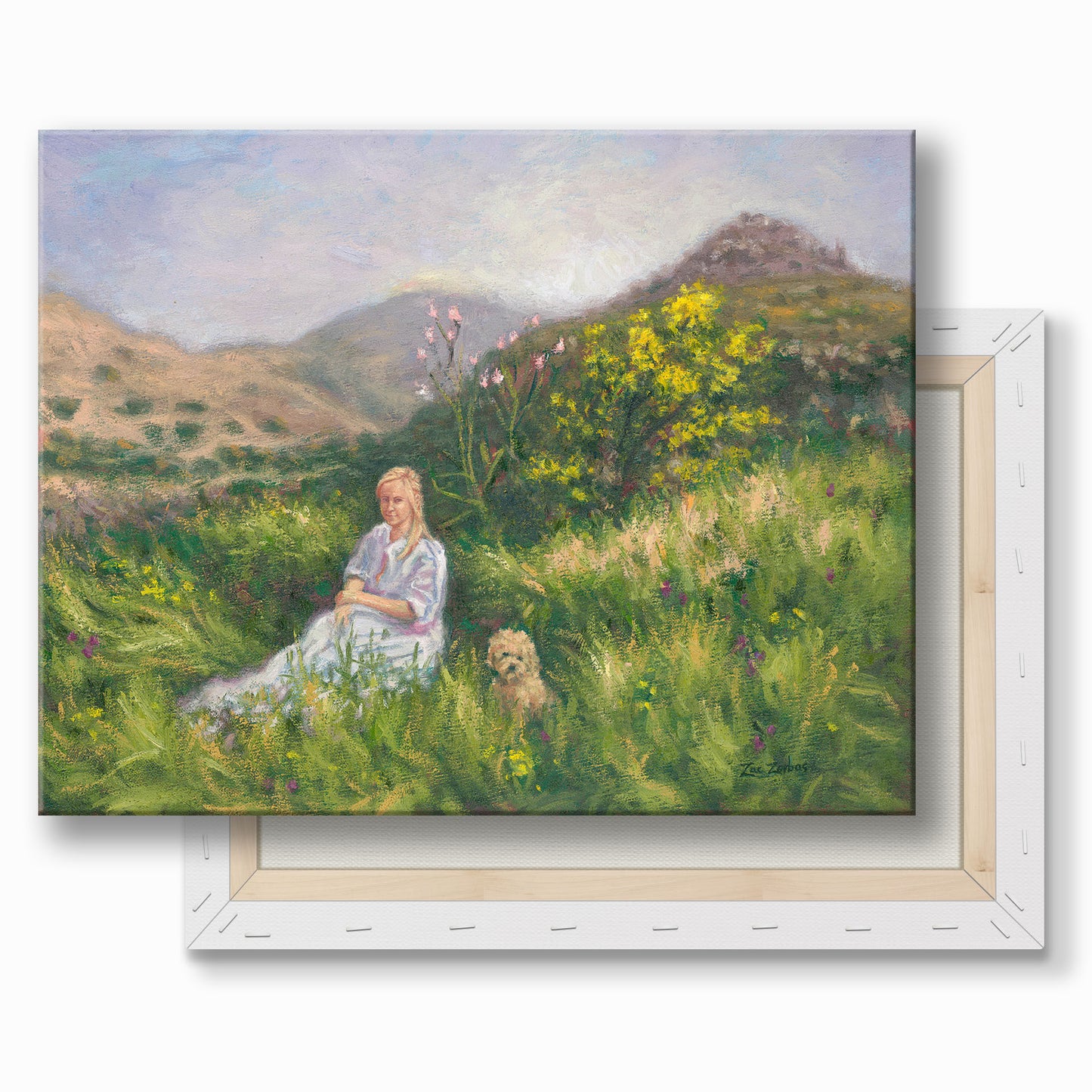 Canvas Print: Lady and Her Poodle in Aegina Springtime